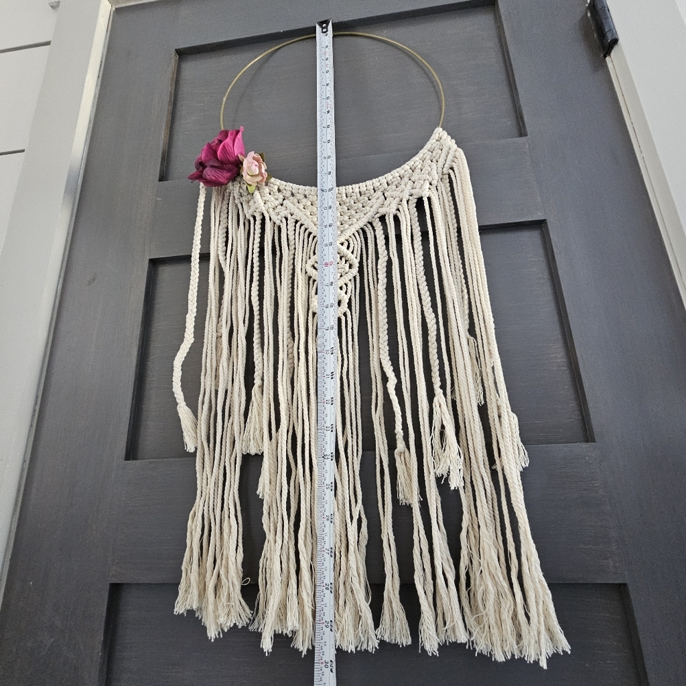 Boho Macrame floral wreath wall tapestry - Picture 6 of 7